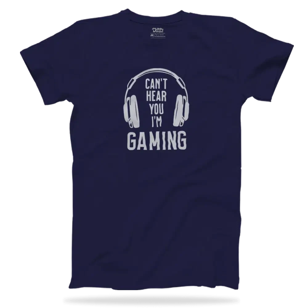 Dippy Drapes Half Sleeves Blue T-Shirt - Can't Here You I'M Gaming